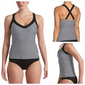 Nike Micro Stripe V Neck Tankini Top Swimwear Black